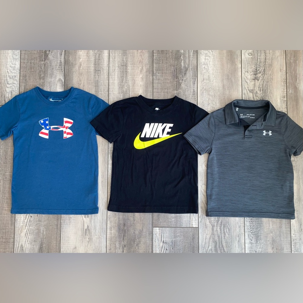 Nike Under Armour 4th of July Blue Tee Black Neon Grey Polo Bundle Lot 7 YXS